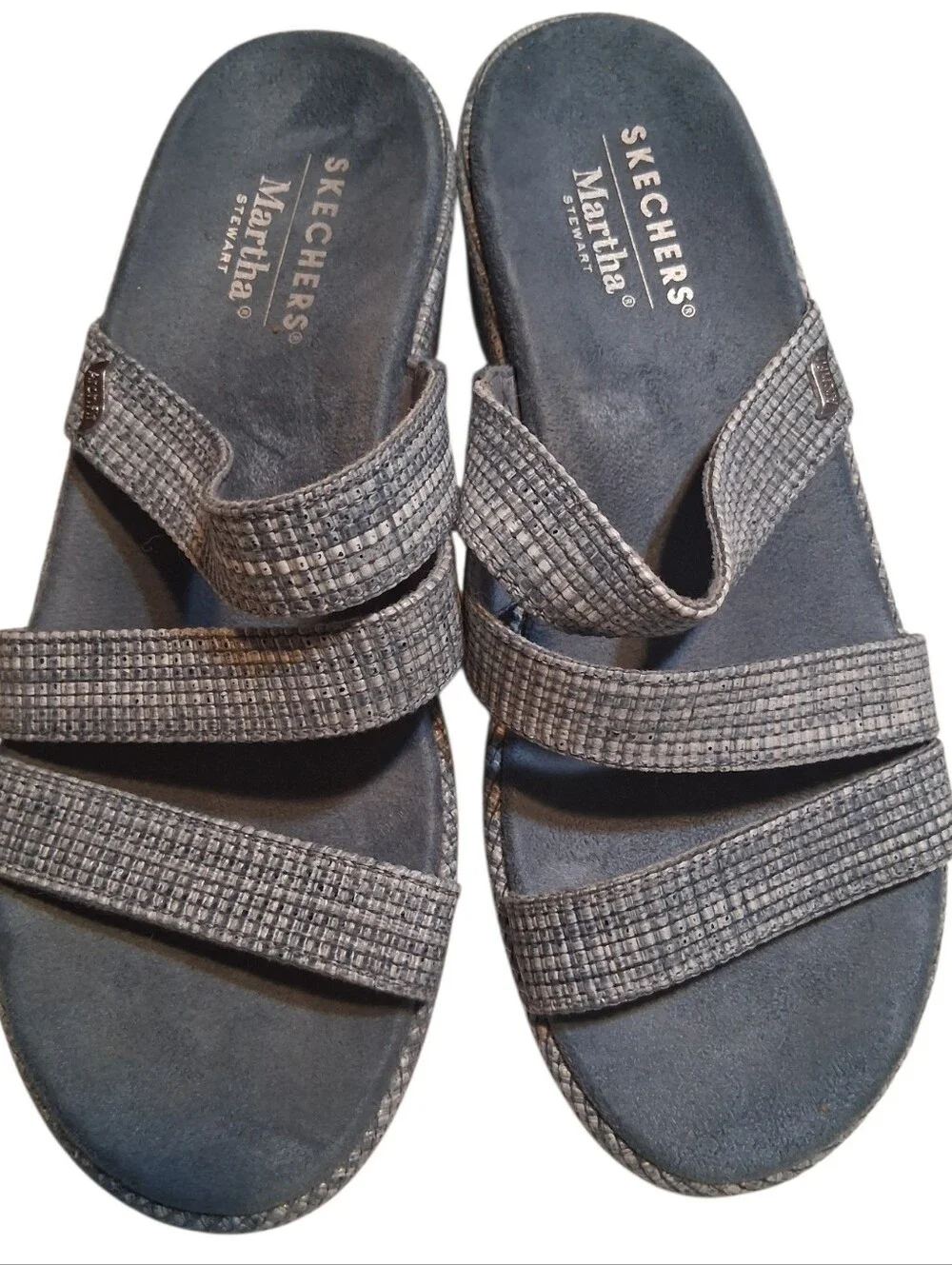 Skechers x Martha Stewart Grey Woven Strappy Wedge Sandals Women’s Size 9
